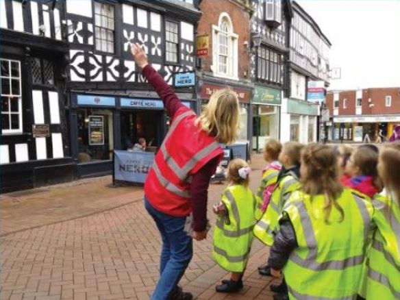 A school group working outside